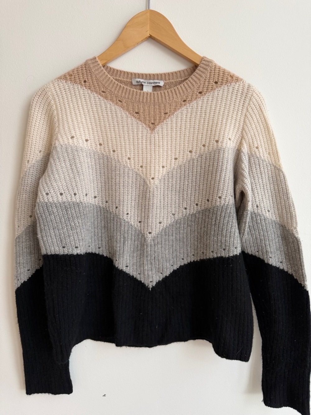 Autumn Cashmere - Chevron Colorblock Crewneck Sweater - 100% cashmere